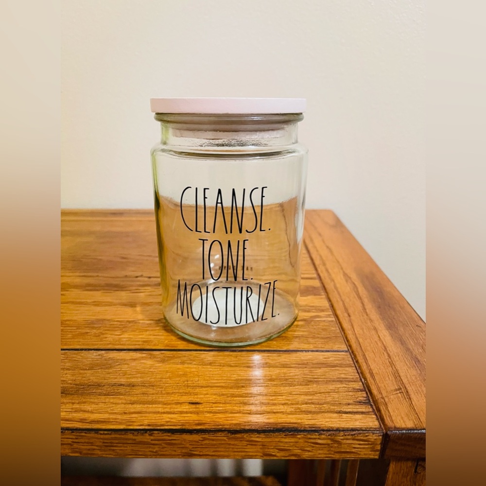 Rae Dunn Cleanse Tone Moisturize Glass Jar With Lid